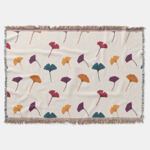 Ginkgo Leaf Pattern Watercolor Fall Autumn Colors Throw Blanket