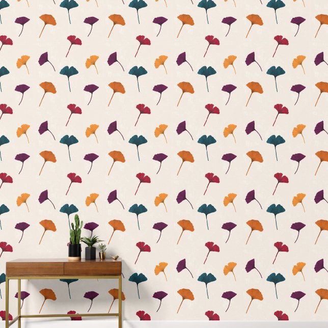 Ginkgo Leaf Pattern Watercolor Fall Autumn Colors Wallpaper (Hallway)