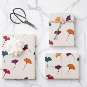 Ginkgo Leaf Pattern Watercolor Fall Autumn Colors Wrapping Paper Sheets
