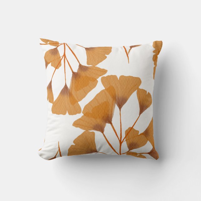 Ginkgo Leaf Seamless Autumn Pattern Throw Pillow (Front)