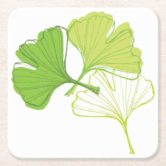 Ginkgo Leaf Square Paper Coaster (Front)