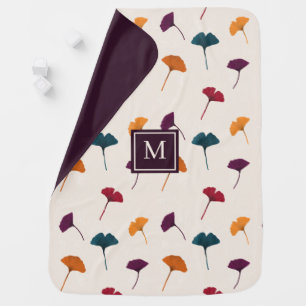 Ginkgo Leaf Watercolor Fall Autumn Monogrammed Baby Blanket