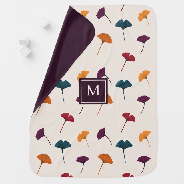 Ginkgo Leaf Watercolor Fall Autumn Monogrammed Baby Blanket (In Situ)