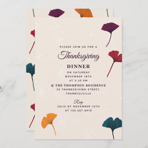 Ginkgo Leaf Watercolor Fall Autumn Thanksgiving Invitation