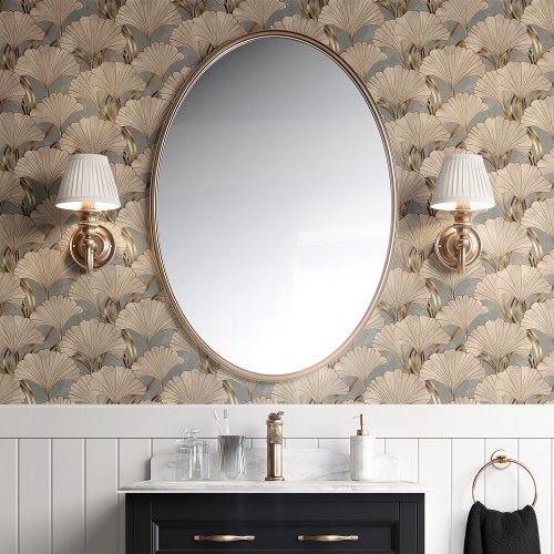 Ginkgo Leaves And Gold Art Deco Wallpaper