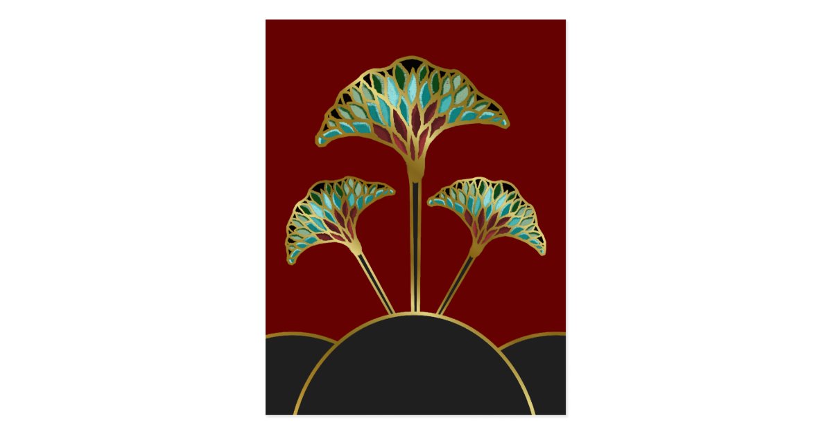 Ginkgo Leaves Art Deco Postcard | Zazzle.com