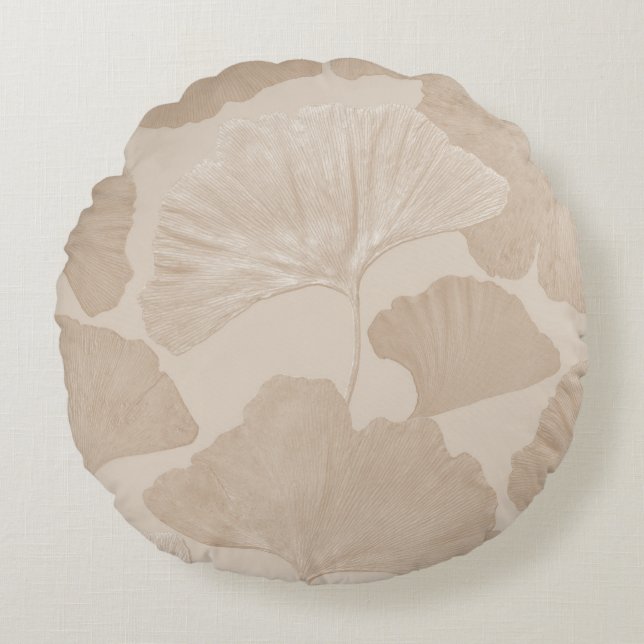 Ginkgo Leaves Beige Dream 2 Round Pillow (Front)
