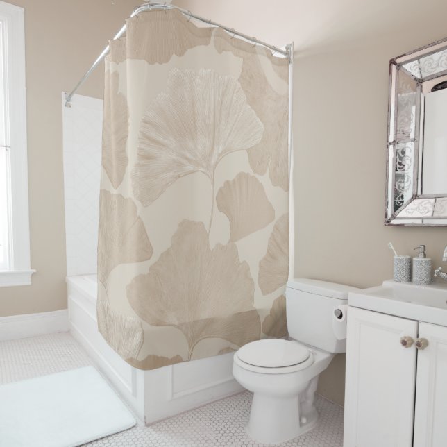 Ginkgo Leaves Beige Dream 2 Shower Curtain (In Situ)