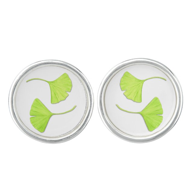 Ginkgo Leaves Botanical Art Cufflinks (Front)