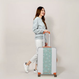 Ginkgo Leaves Coral And Turquoise Monogram Luggage