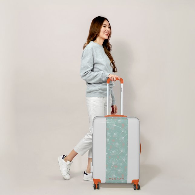 Ginkgo Leaves Coral And Turquoise Monogram Luggage (Scale)