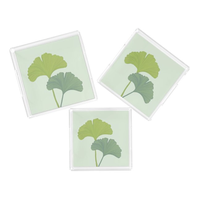 Ginkgo Leaves Customizable Background Colors  Acrylic Tray (Set)