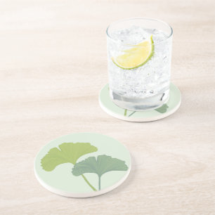 Ginkgo Leaves Customizable Background Colors  Coaster