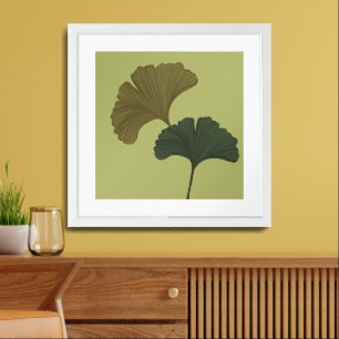 Ginkgo Leaves Customizable Background Colors  Framed Art