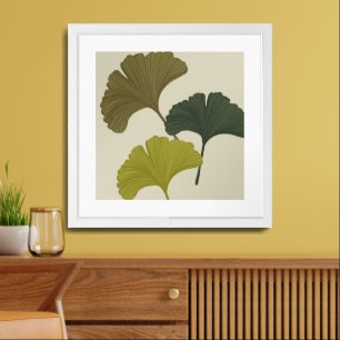 Ginkgo Leaves Customizable Background Colors Framed Art