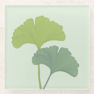 Ginkgo Leaves Customizable Background Colors Glass Coaster