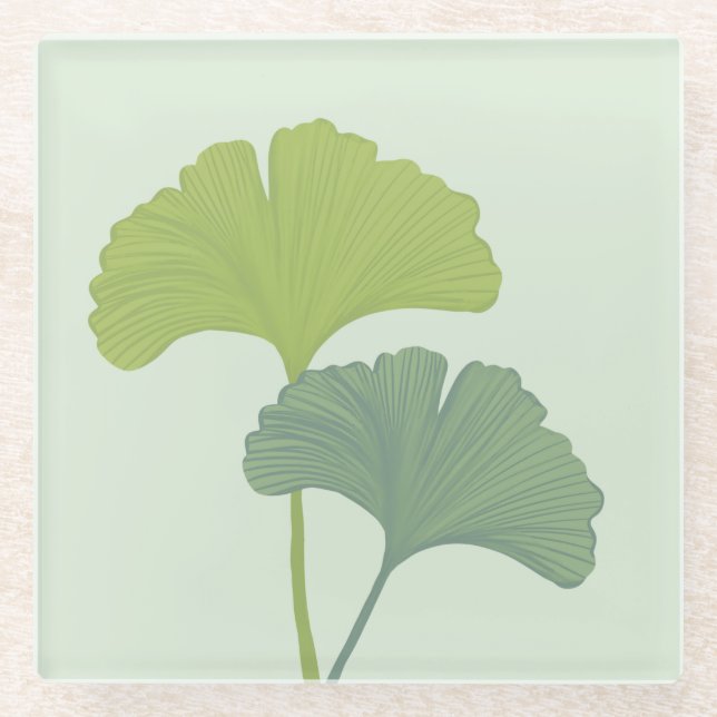 Ginkgo Leaves Customizable Background Colors  Glass Coaster (Front)