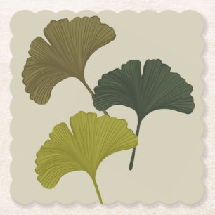 Ginkgo Leaves Customizable Background Colors Paper Coaster