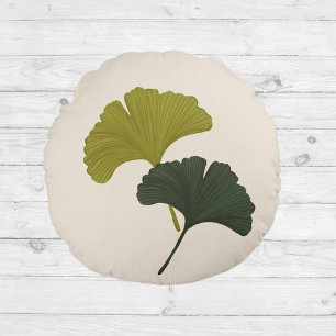 Ginkgo Leaves Customizable Background Colors Round Pillow
