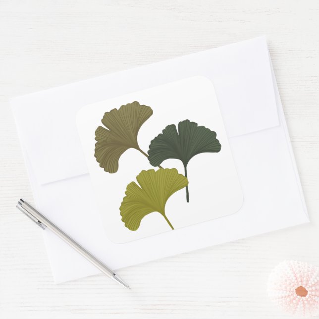 Ginkgo Leaves Customizable Background Colors  Square Sticker (Envelope)