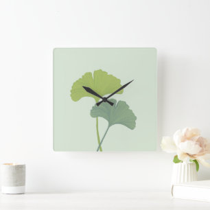 Ginkgo Leaves Customizable Background Colors Square Wall Clock