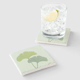 Ginkgo Leaves Customizable Background Colors Stone Coaster