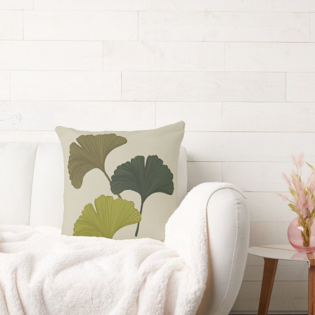 Ginkgo Leaves Customizable Background Colors  Throw Pillow (Couch)