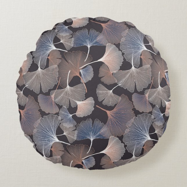 Ginkgo leaves: elegant natural pattern. round pillow (Front)
