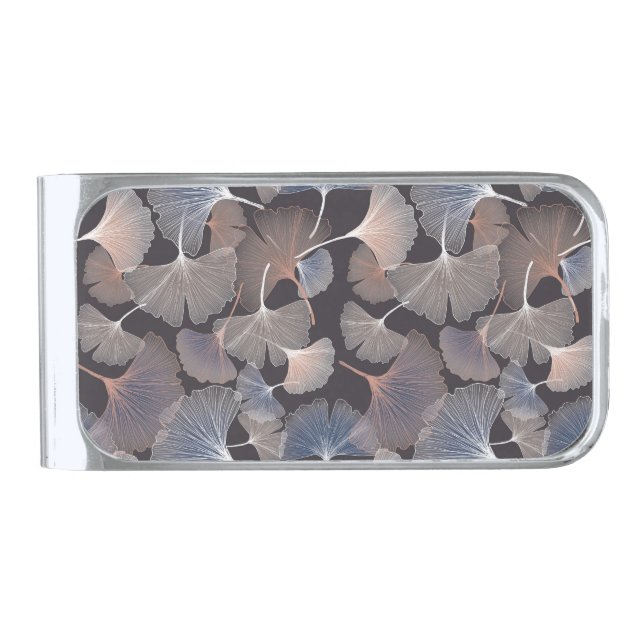 Ginkgo leaves: elegant natural pattern. silver finish money clip (Front)