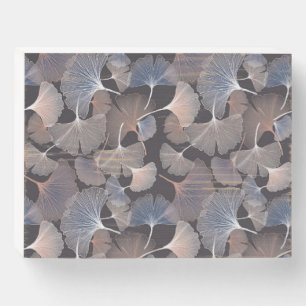 Ginkgo leaves: elegant natural pattern. wooden box sign