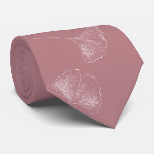 Ginkgo Leaves Falling Pattern Vintage Dusty Rose Neck Tie