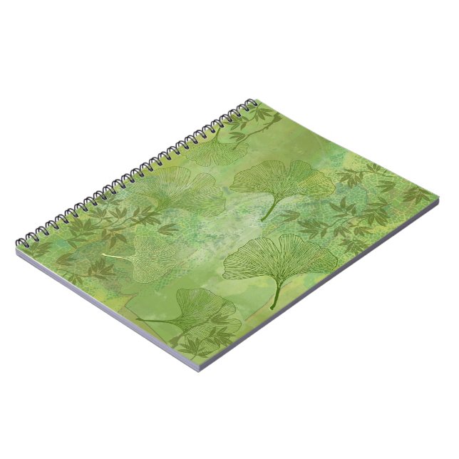 Ginkgo Leaves Foliage Green Colors Background Notebook (Left Side)