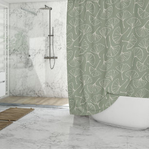 Ginkgo Leaves Japandi Neutral Botanical Sage Green Shower Curtain