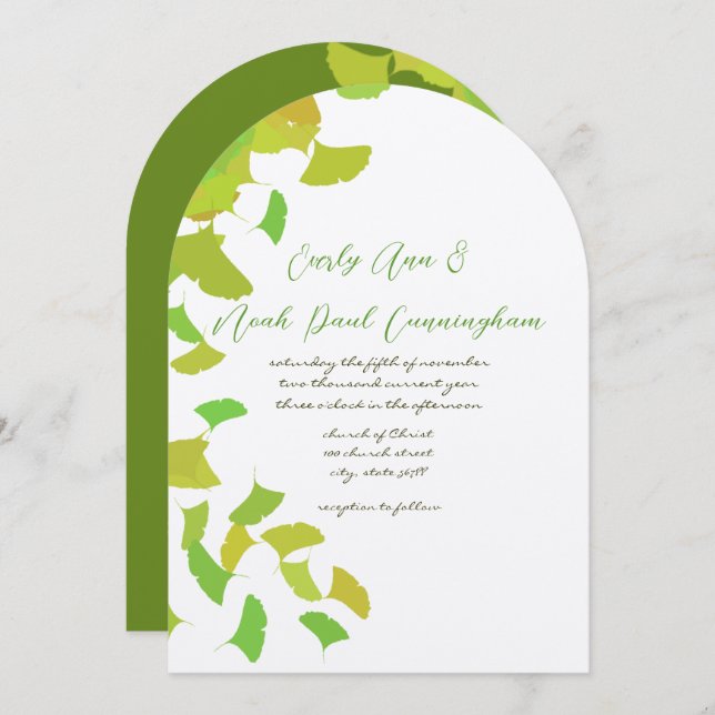Ginkgo Leaves on Lime Wedding Small 4 x 5 Invitation (Front/Back)