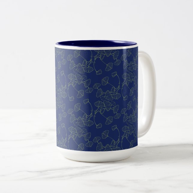 Ginkgo Leaves Outline Pattern Two-Tone Coffee Mug (Front Right)