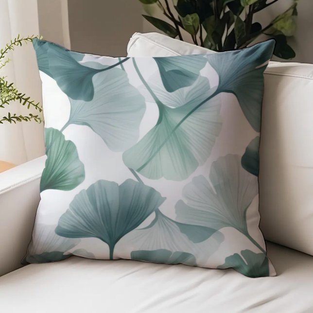 Ginkgo Leaves Pattern Green Throw Pillow (Creator Uploaded)