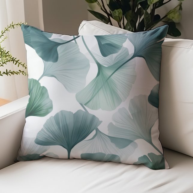 Ginkgo Leaves Pattern Green Throw Pillow (Creator Uploaded)