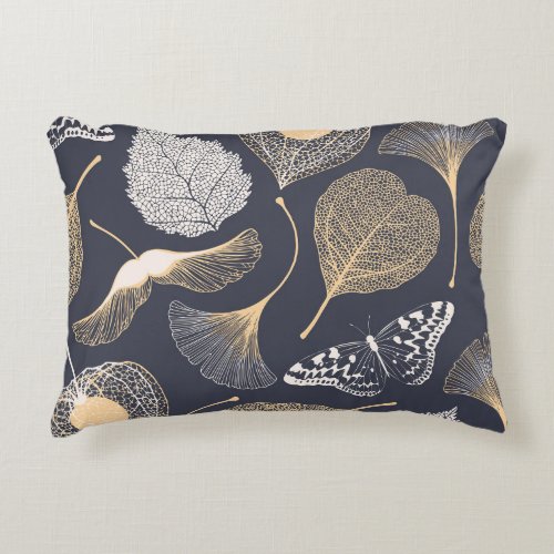 Ginkgo Leaves Seamless Floral Elegance Accent Pillow
