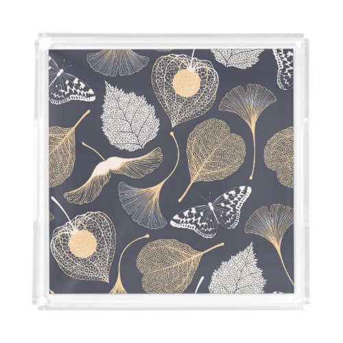 Ginkgo Leaves Seamless Floral Elegance Acrylic Tray