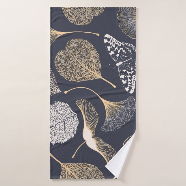 Ginkgo Leaves: Seamless Floral Elegance. Bath Towel (Bath Towel)