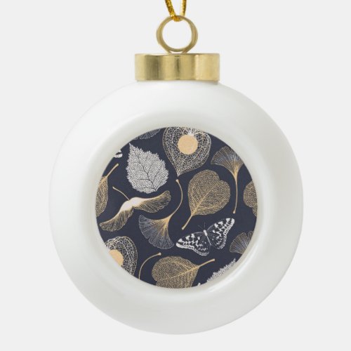 Ginkgo Leaves Seamless Floral Elegance Ceramic Ball Christmas Ornament