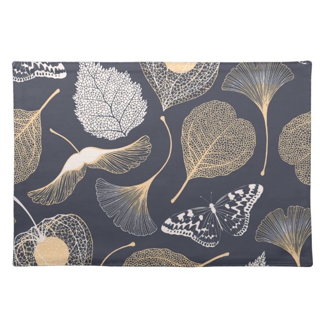 Ginkgo Leaves: Seamless Floral Elegance. Cloth Placemat (Front)