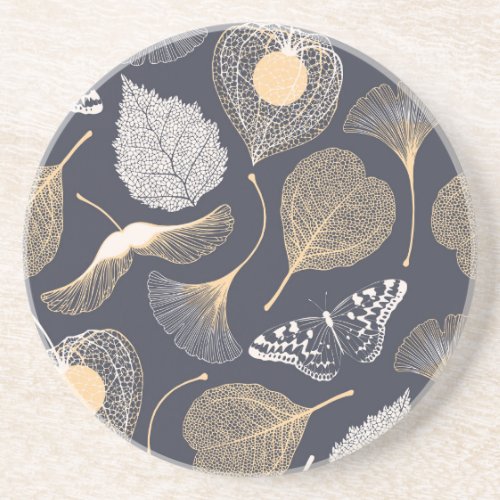 Ginkgo Leaves Seamless Floral Elegance Coaster