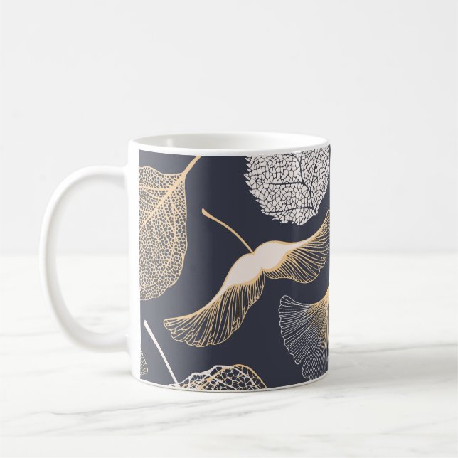 Ginkgo Leaves: Seamless Floral Elegance. Coffee Mug (Left)