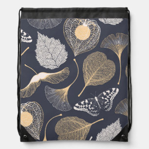 Ginkgo Leaves: Seamless Floral Elegance. Drawstring Bag