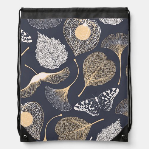 Ginkgo Leaves Seamless Floral Elegance Drawstring Bag