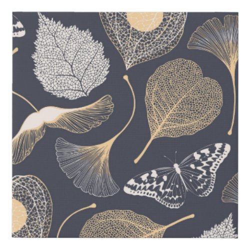 Ginkgo Leaves Seamless Floral Elegance Faux Canvas Print