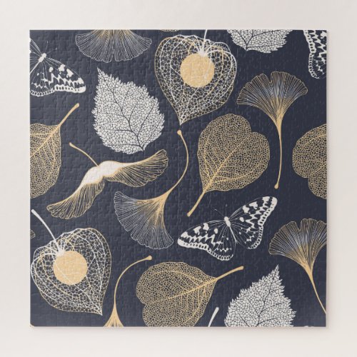 Ginkgo Leaves Seamless Floral Elegance Jigsaw Puzzle