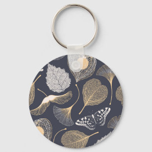 Ginkgo Leaves: Seamless Floral Elegance. Keychain