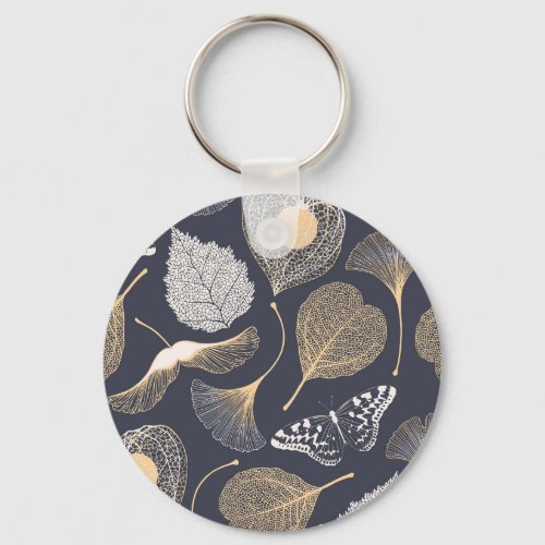 Ginkgo Leaves Seamless Floral Elegance Keychain